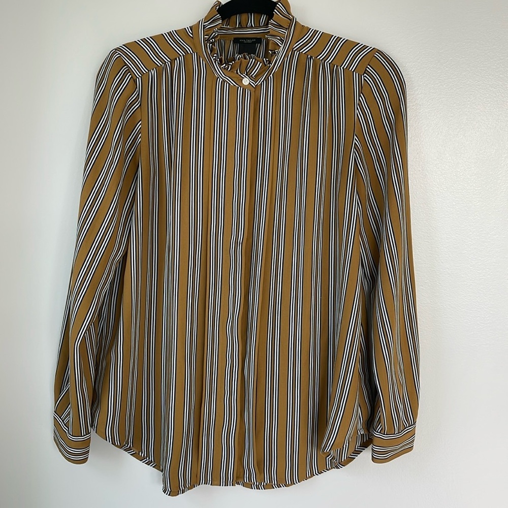Ann Taylor Factory Mustard Stripe Button-Up Blouse